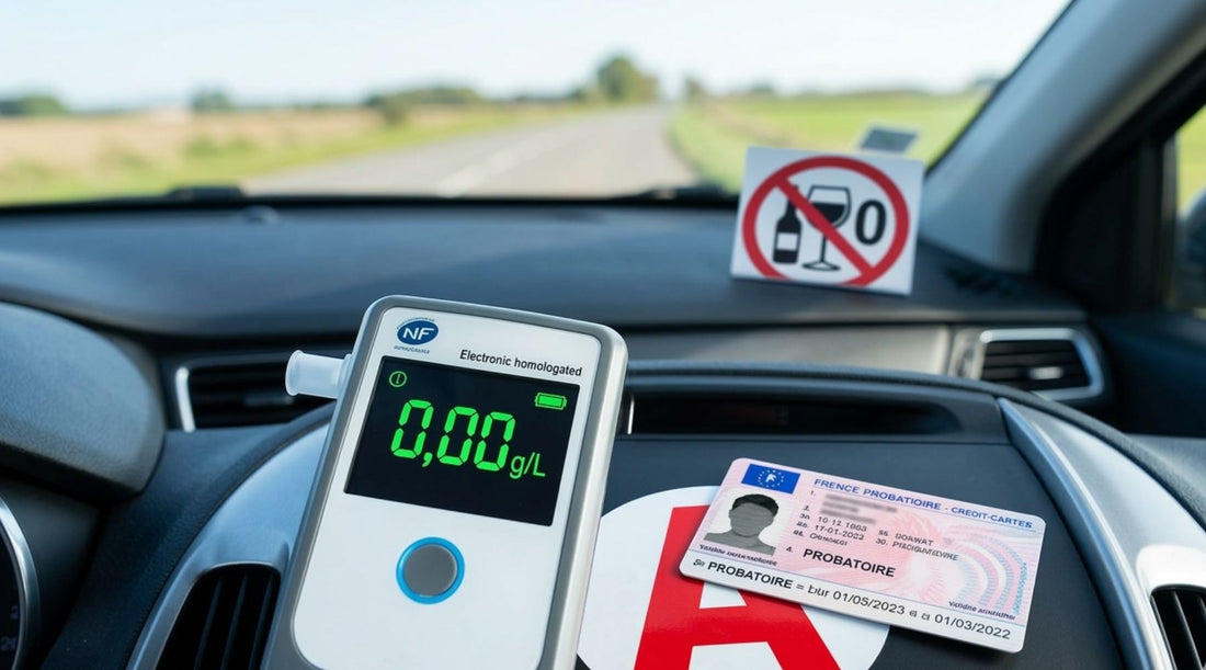 Jeune conducteur utilisant un éthylotest avant de reprendre le volant